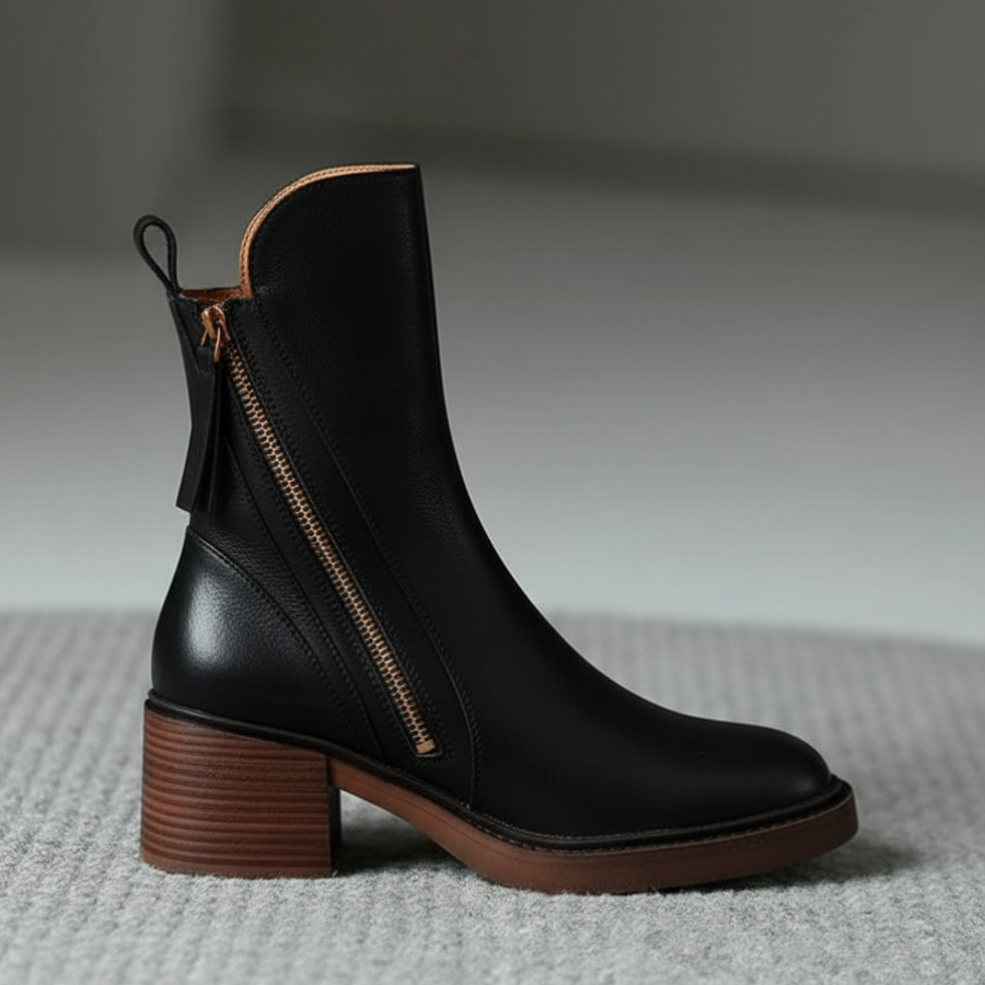 CAMILA | Botas de couro com salto quadrado