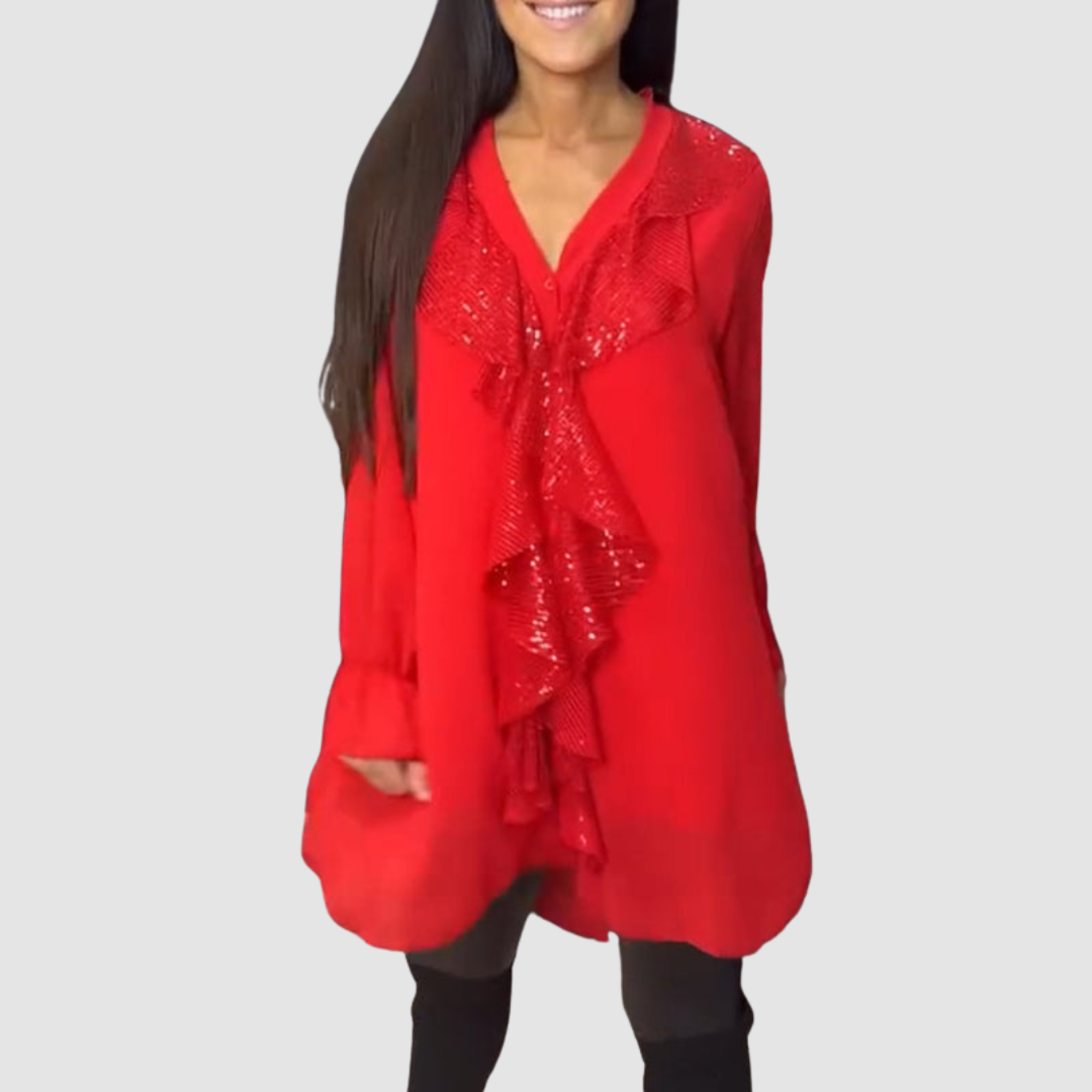 ELAIN | Blusa com decote em V e mangas franzidas
