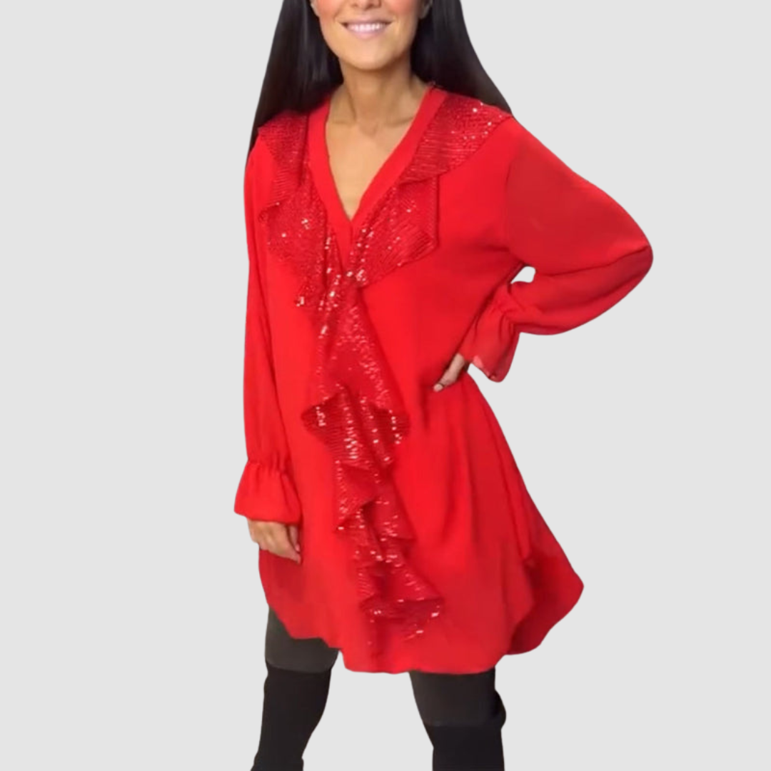 ELAIN | Blusa com decote em V e mangas franzidas