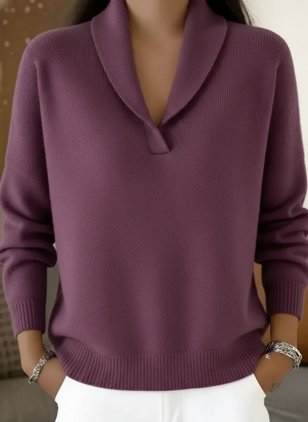 CATARINA | Camisola com decote em V e gola xaile