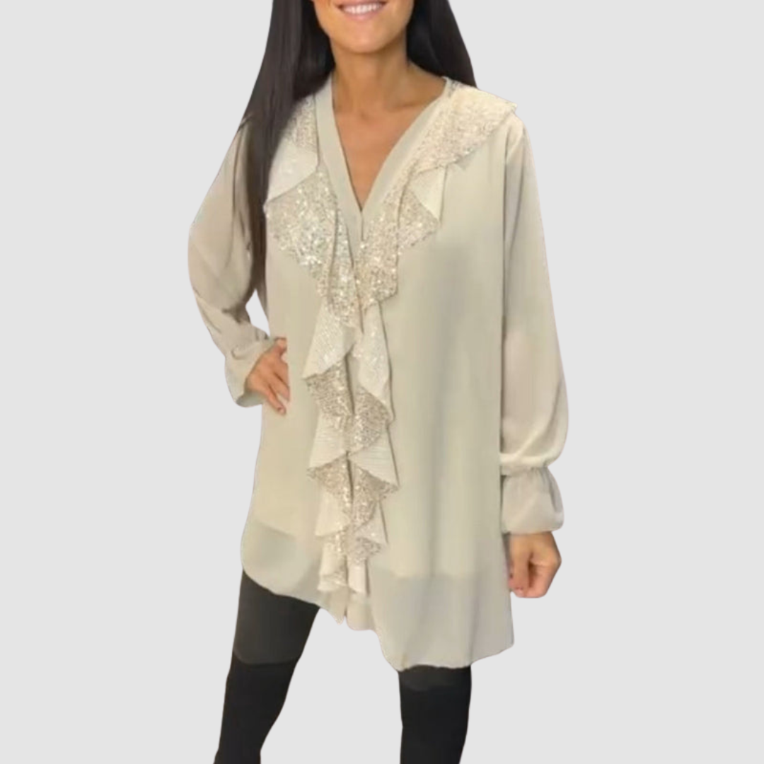 ELAIN | Blusa com decote em V e mangas franzidas