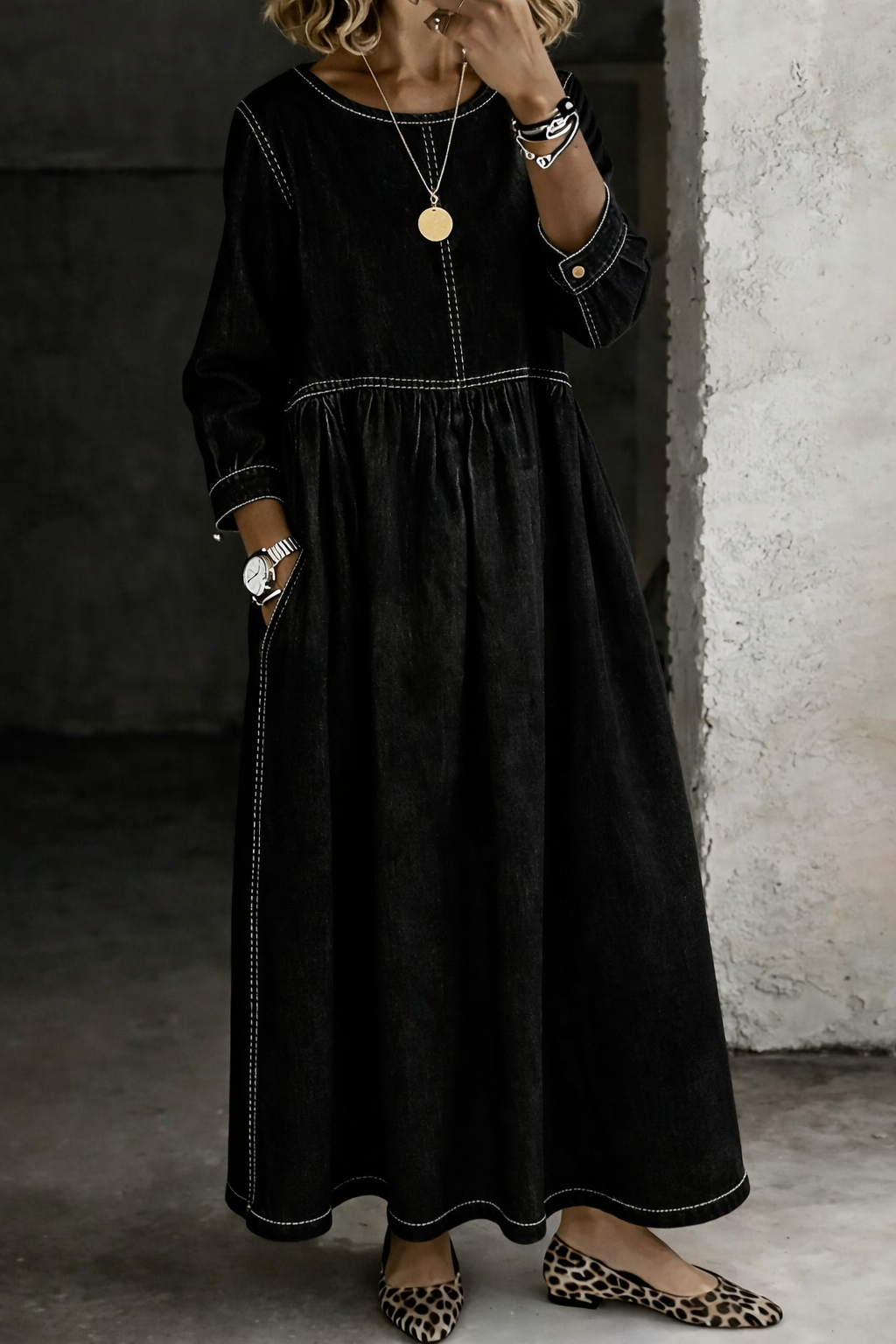 CATARINA | Vestido midi de ganga com franzido