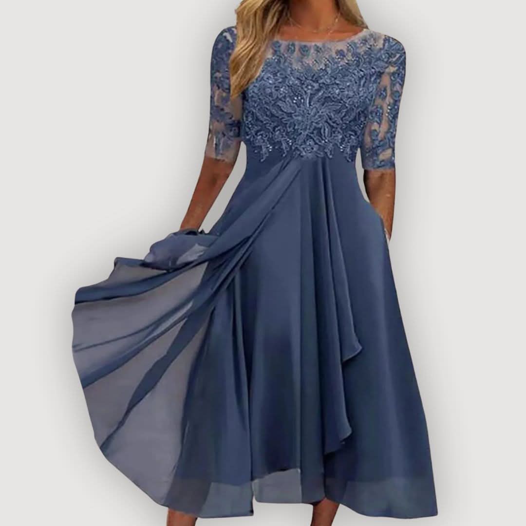 INÊS | Vestido com corpete em renda e saia em chiffon