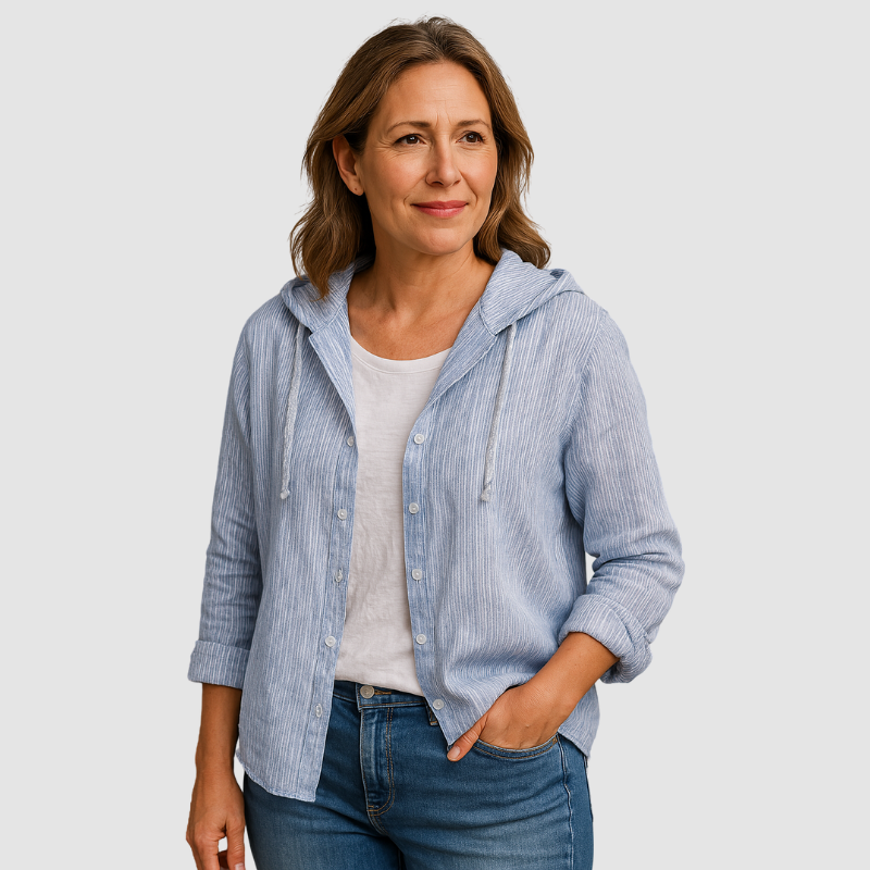 INÊS | Blusa com capuz em algodão e linho