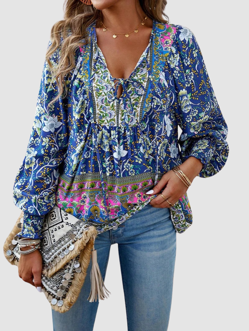MARGARIDA | Blusa com estampado floral e punhos franzidos