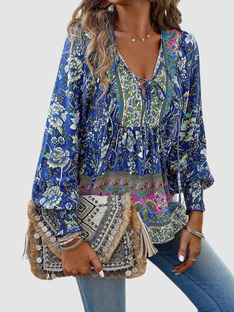 MARGARIDA | Blusa com estampado floral e punhos franzidos
