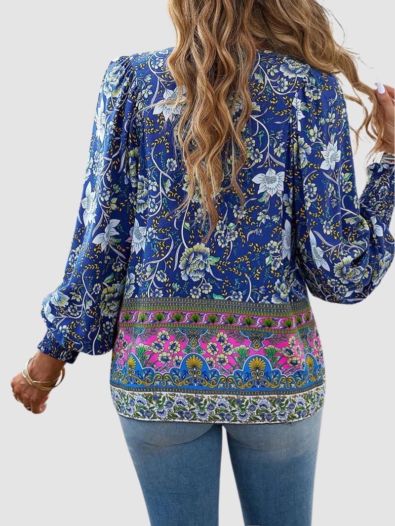 MARGARIDA | Blusa com estampado floral e punhos franzidos
