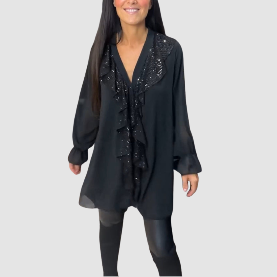 ELAIN | Blusa com decote em V e mangas franzidas