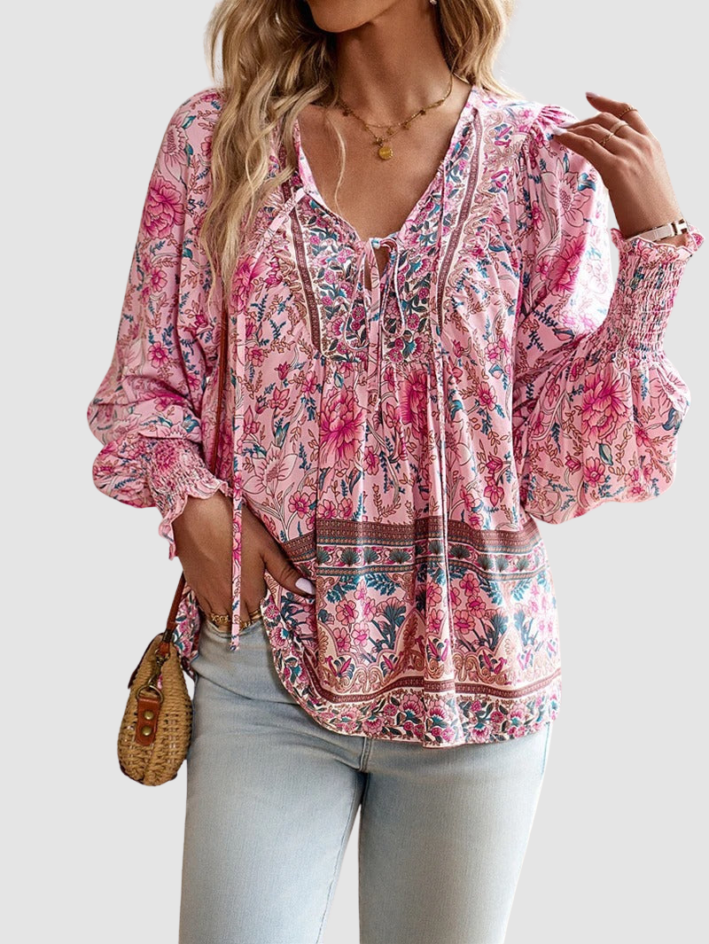 MARGARIDA | Blusa com estampado floral e punhos franzidos