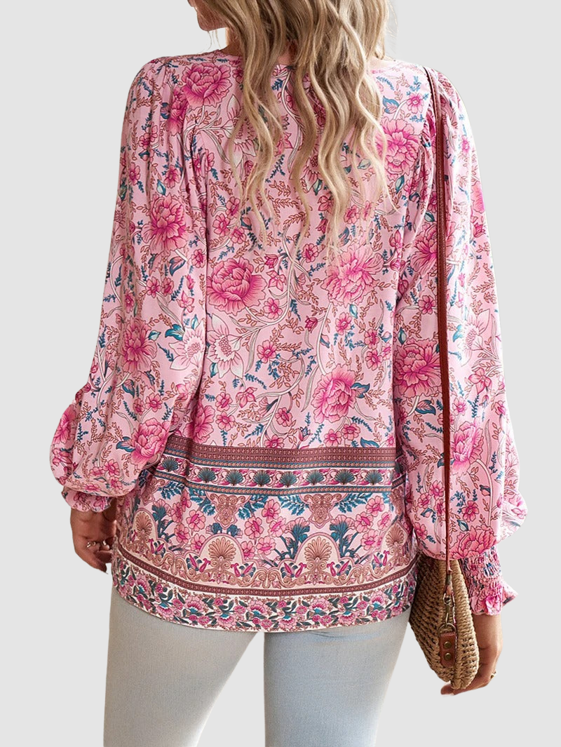 MARGARIDA | Blusa com estampado floral e punhos franzidos