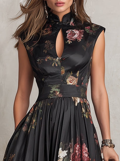 PATRÍCIA | Vestido midi acetinado com decote fechado