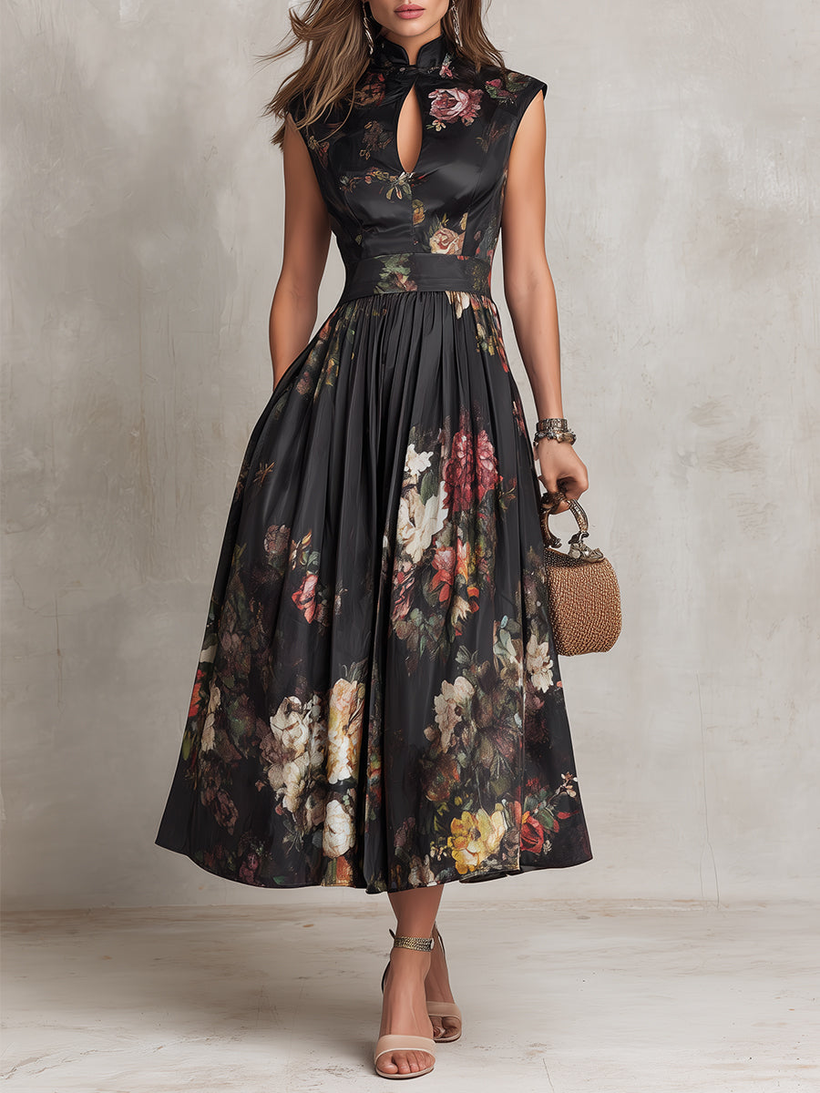 PATRÍCIA | Vestido midi acetinado com decote fechado