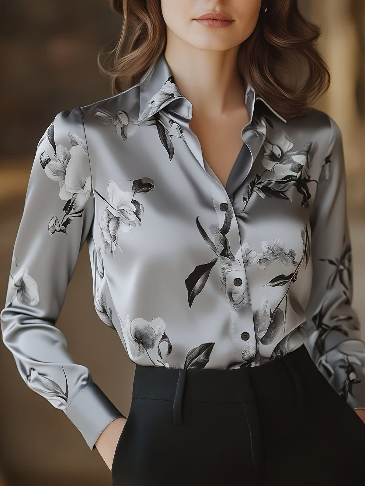 VERA | Blusa de cetim com botões à frente
