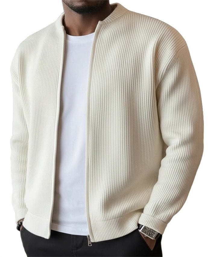 MATILDE | Cardigan de mulher canelado com fecho de correr e gola alta