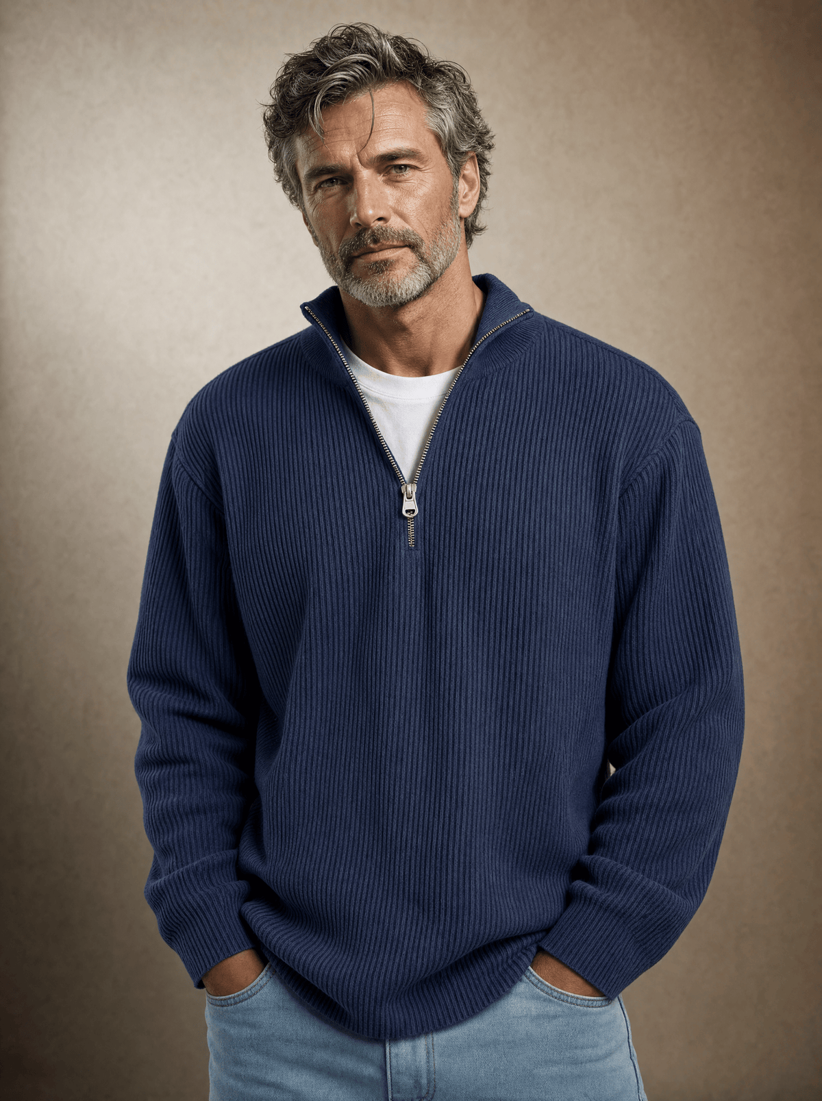 GASPAR | Camisola de malha canelada com meio fecho