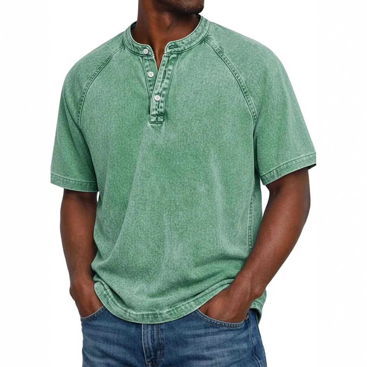 NUNO | Camisola henley de ganga com decote aberto
