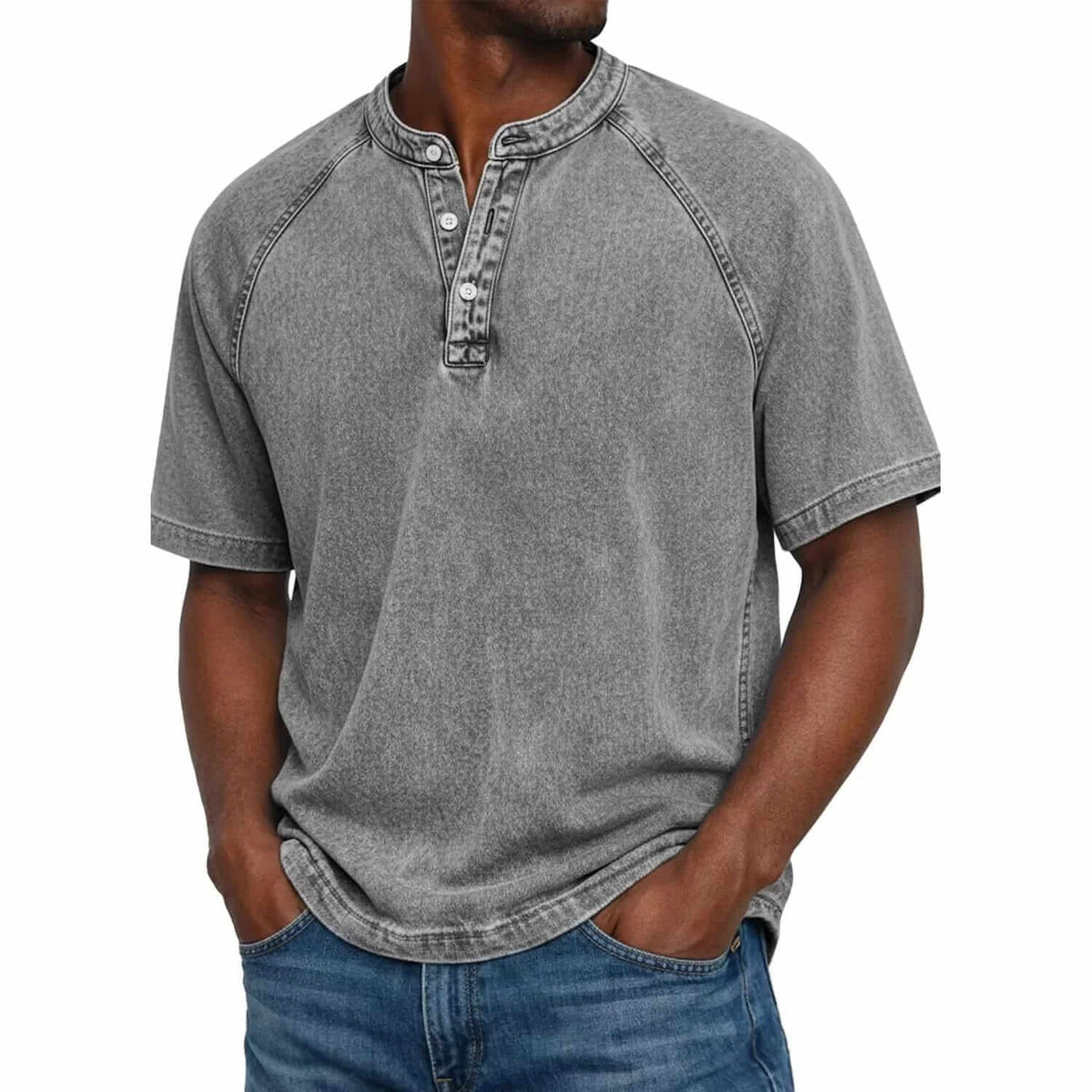 NUNO | Camisola henley de ganga com decote aberto