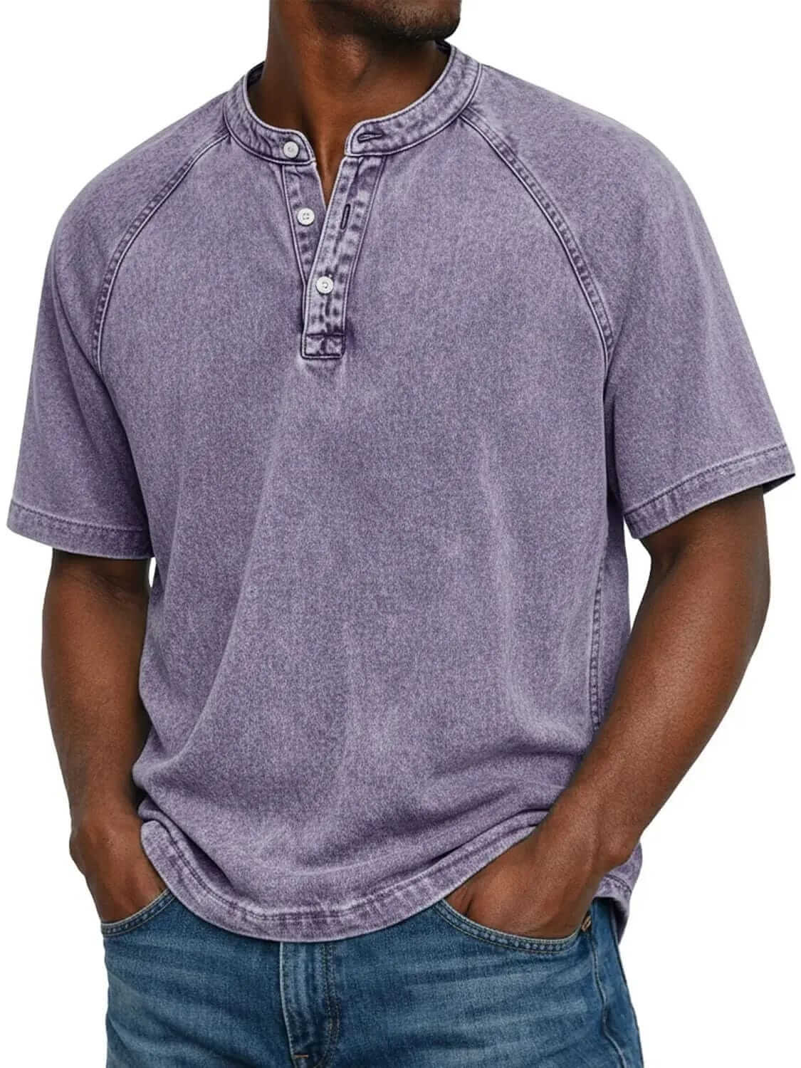 NUNO | Camisola henley de ganga com decote aberto